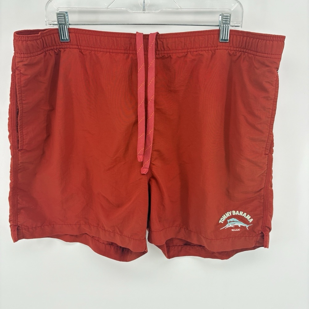 Tommy Bahama Swim Trunks Relax Marlin Logo‎ Orange Mesh Lined Shorts Nylon Men L